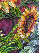 Close-up of a sunflower with vibrant colors and detailed texture