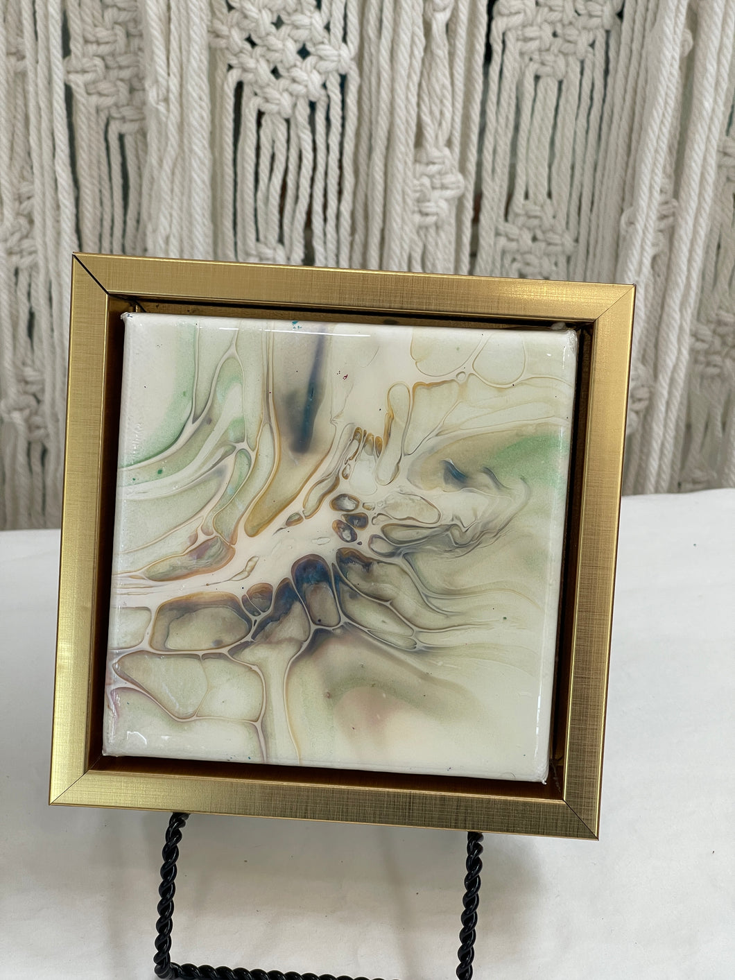 Tidal Veil resin artwork with soft iridescent pearl, gold, blue, and blush pigments creating flowing abstract movement and luminous depth.
