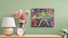 Original floral and whimsical mixed media painting from the Blooms Collection displayed on wall by Robyn Moore