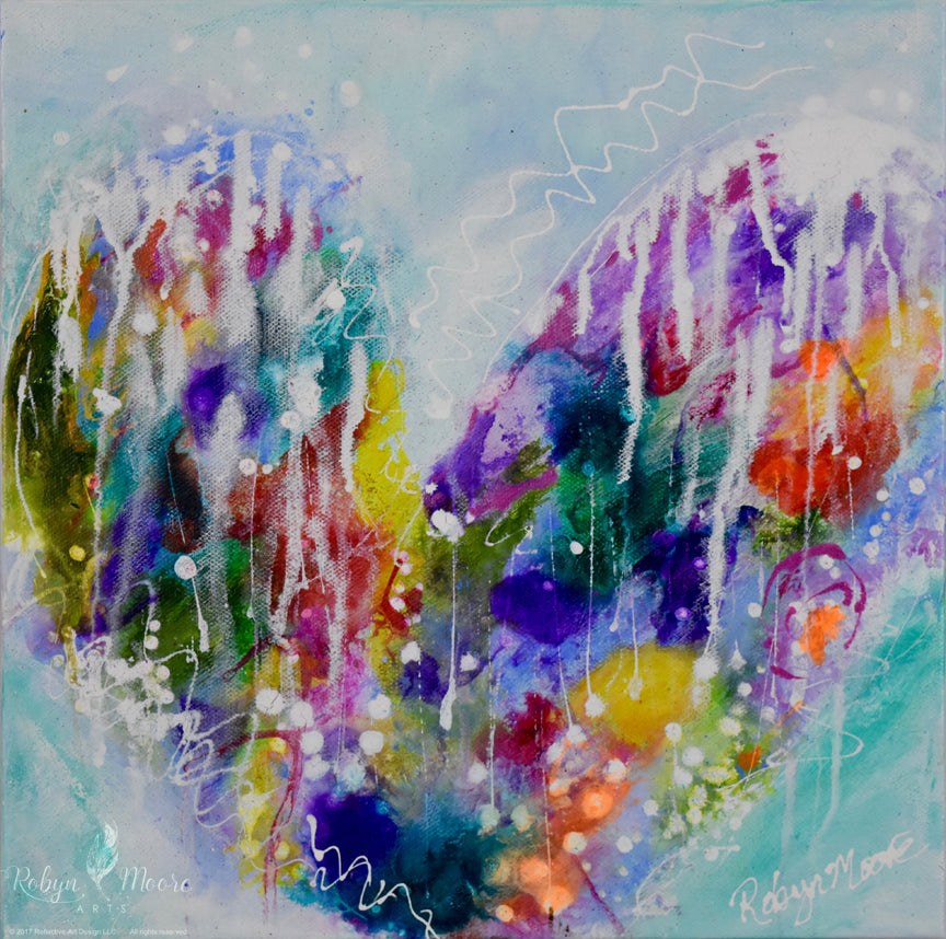 abstract rainbow watercolor ink splashy heart with drips 