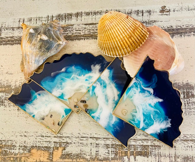 Coasters #93 - Triangle agate Epoxy set of 4 - Sold