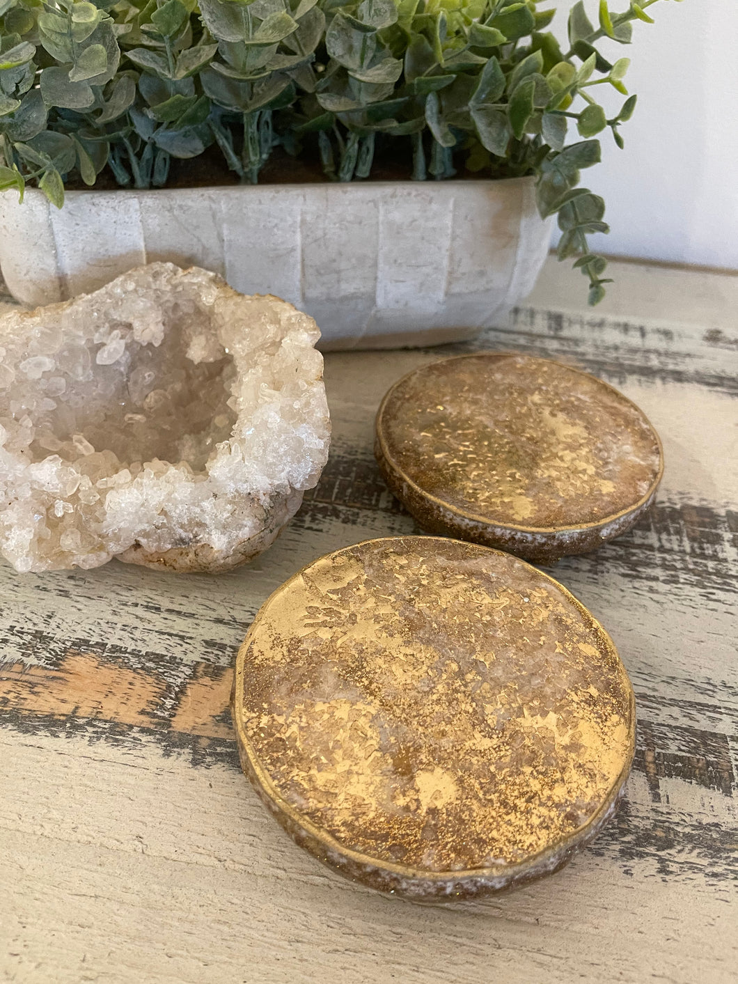 Coasters #87- Round Epoxy with feet - set of 2 - Sold