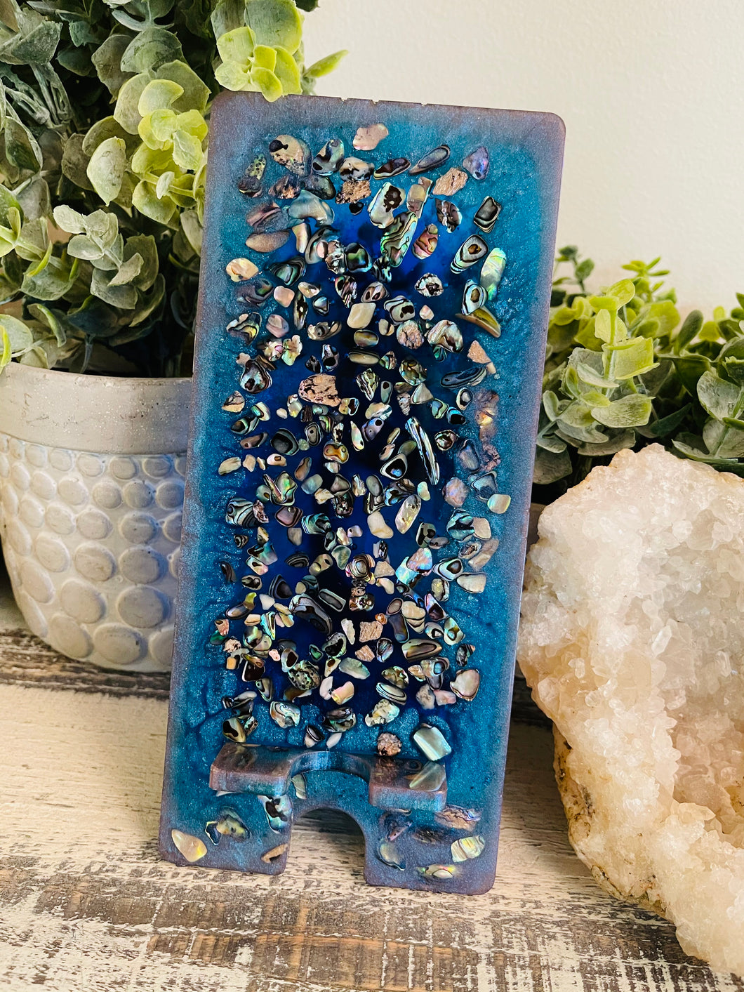 Phone Stand 14 - Teal, Blue and Lavender with Abalone Shells - SOLD