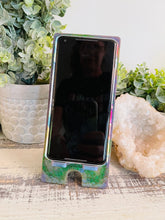 Phone Stand 13 - Teal and Lavender with Glitter - SOLD