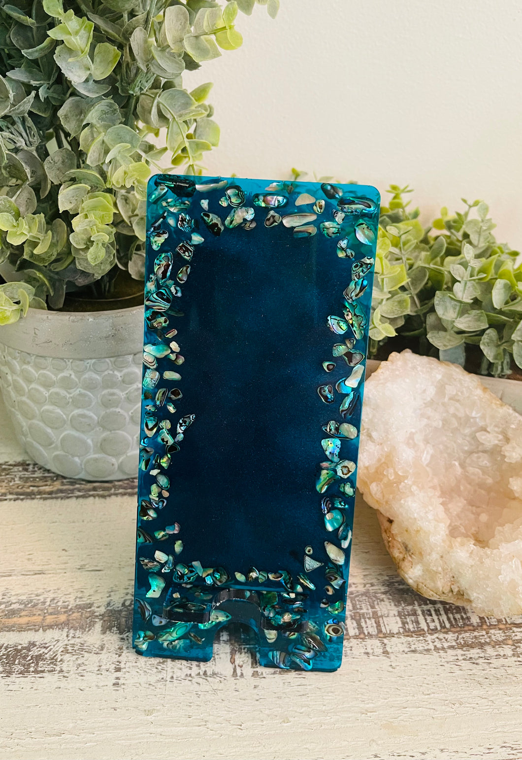 Phone Stand 25 - Teal with genuine Abalone Phone Holder - SOLD