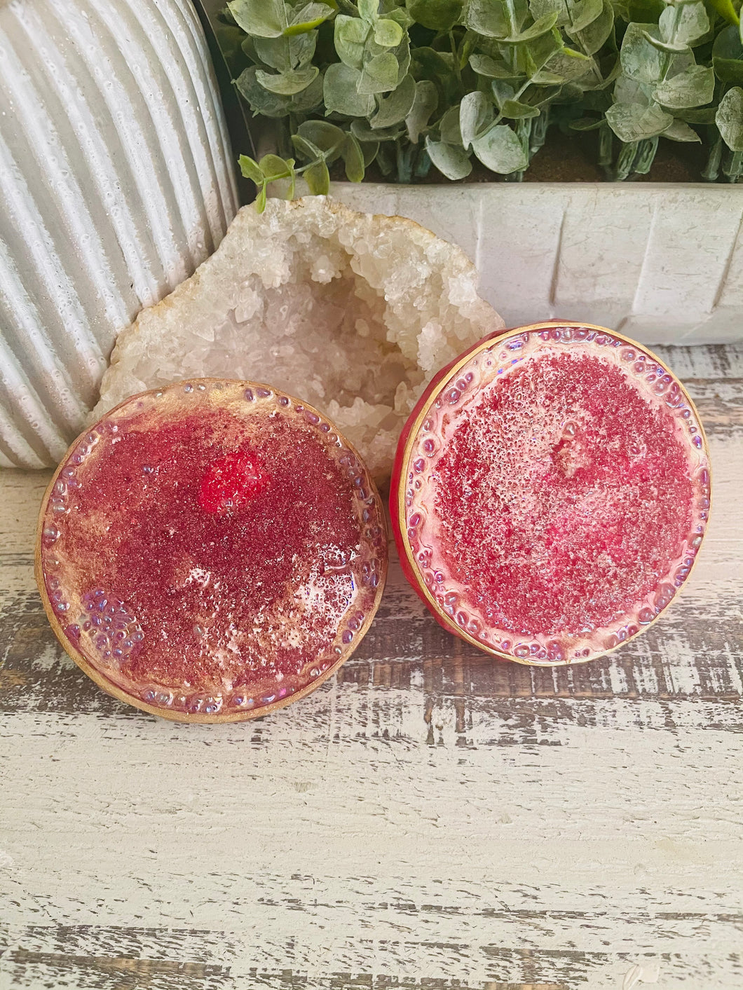 Coasters #94- Round Epoxy with feet - set of 2 - Sale