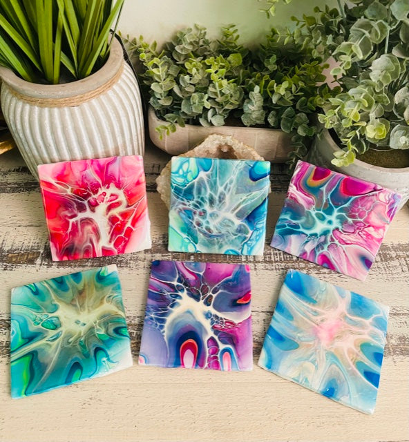 Coasters #98- Square Epoxy set of 6 - Sold