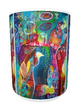 15oz ceramic art mug. Vibrant abstract birds.