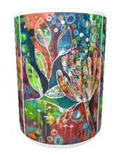 15oz ceramic art mug. Vibrant abstract flower painting.