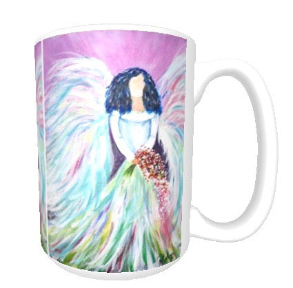 15oz ceramic art mug. soft pastel bridal angel