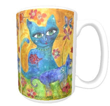 15oz art ceramic coffee mug whimsical cat and dog in garden