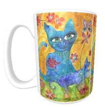 15oz art ceramic coffee mug whimsical cat and dog in garden