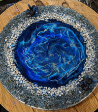 blue teal resin charger fire glass crystals silver gems