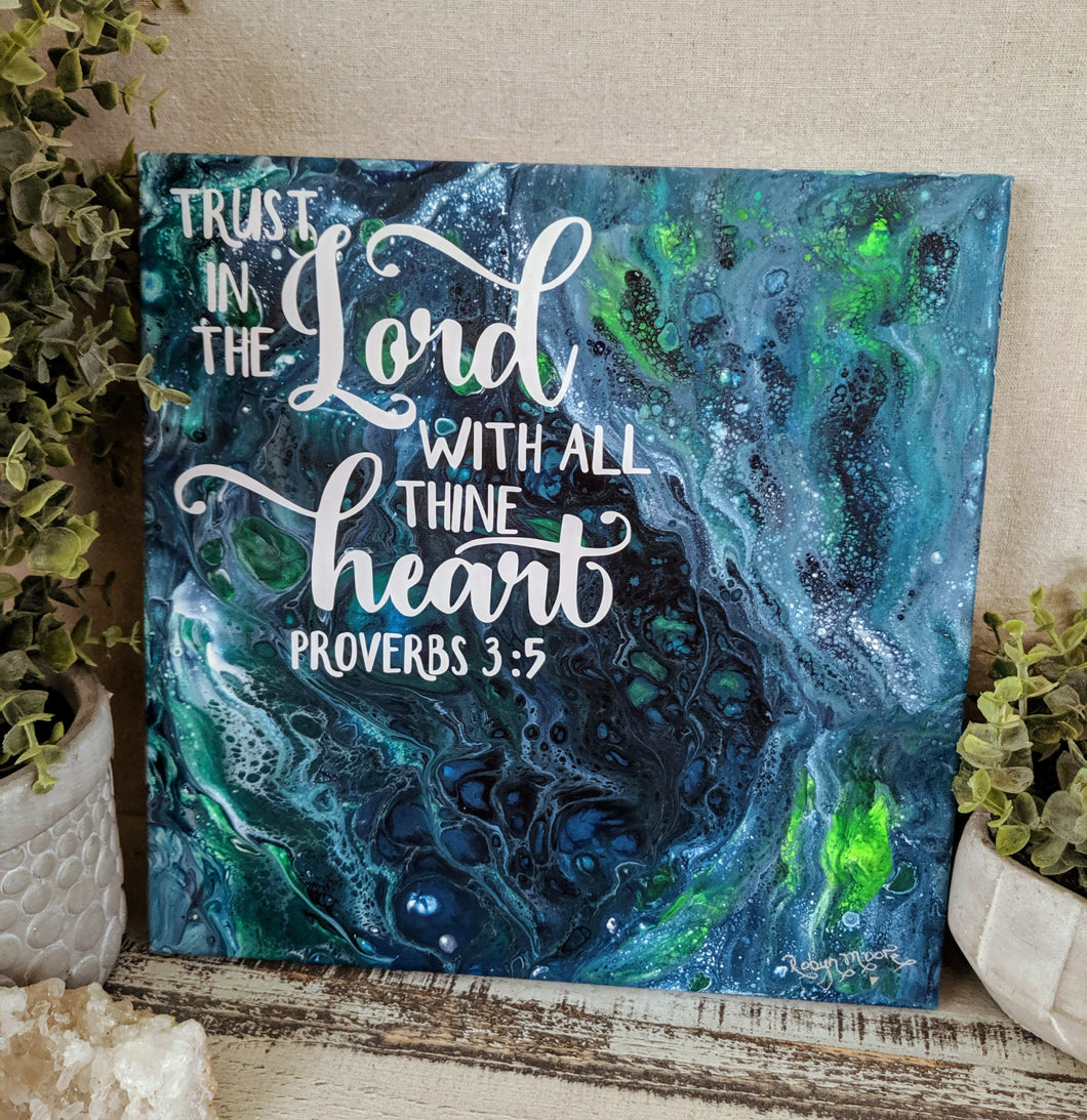 blue green fluid art with scripture