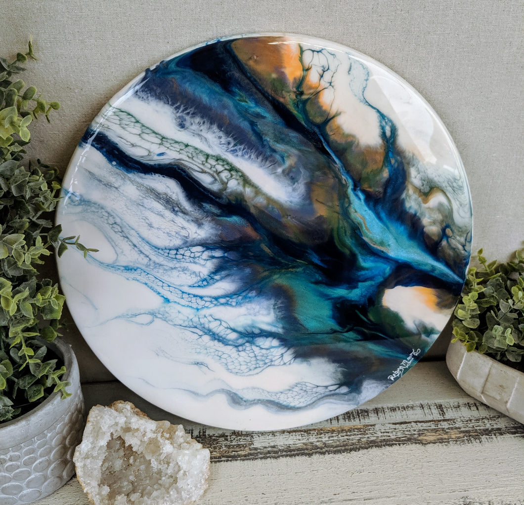 abstract teal blue bronze lazy susan