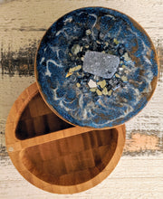 Wood and resin salt pepper container with resin top fire glass stone