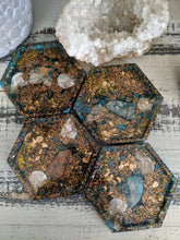 green teal bronze octagon resin coaster set of 4
