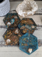 green teal bronze octagon resin coaster set of 4