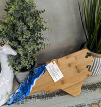 bamboo resin north carolina ocean cheeseboard in blues with crystals