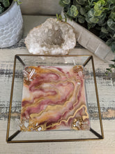 glass tray with pink white gold resin and crystal points