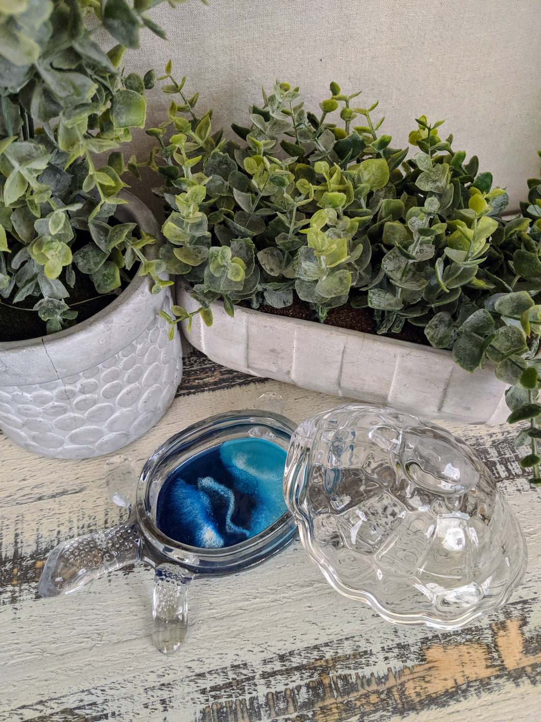 crystal turtle dish with ocean scene in bottom