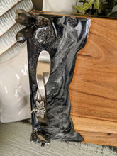 cheese board with black silver and crystals with dragonfly handles