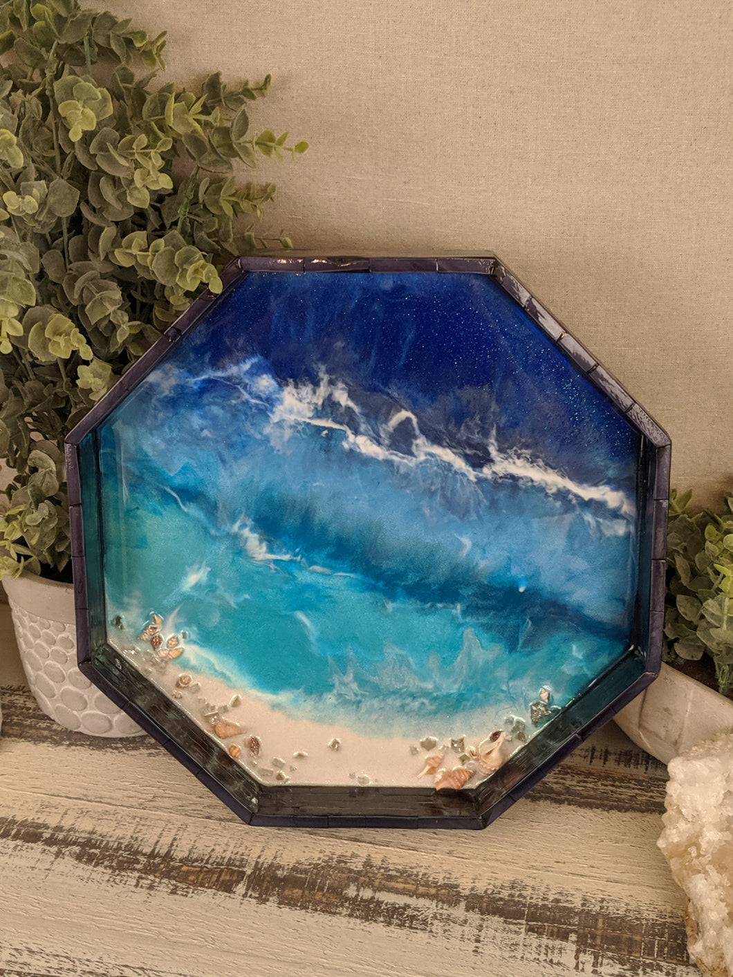 blue shell tray ocean scene blue and teal