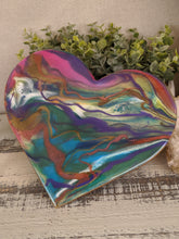 Abstract resin heart with blue green pink purple and copper