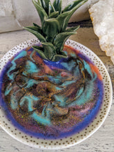 pink and gold trinket dish with cactus and colored resin lavender teal green
