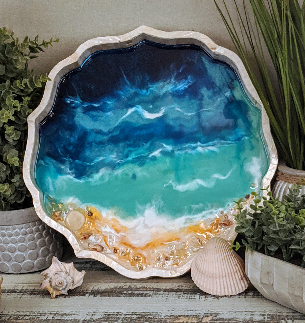 shell ocean tray in blue and teal