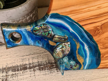 ocean color cheese board with shells