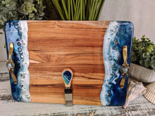 ocean color cheese board with handles and matching cheese knife