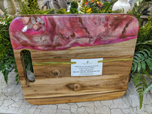 olive wood cheese board with pink cream and bronze resin