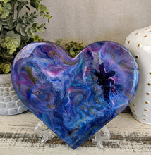 abstract fluid resin heart blue purple pink gold with crystal cluster