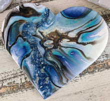 abstract fluid heart blue black resin and fire glass