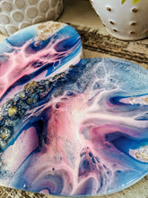 abstract blue pink resin heart with fire glass