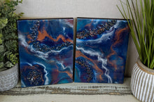 vibrant abstract resin art in blue and teal diptych