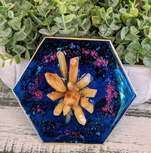 Ring Dish - Octagon Blue and Gold Crystal Cluster