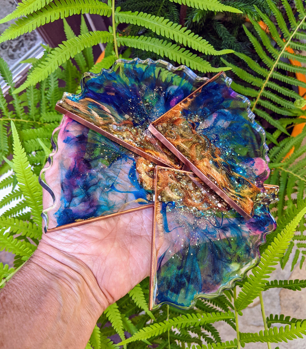 Coasters #55 - Triangle agate Epoxy set of 4 - SOLD