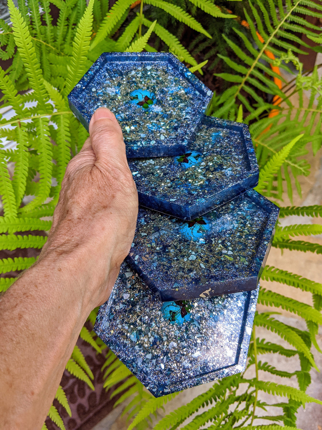 Coasters #16 - Octagon Epoxy set of 4 - Sold