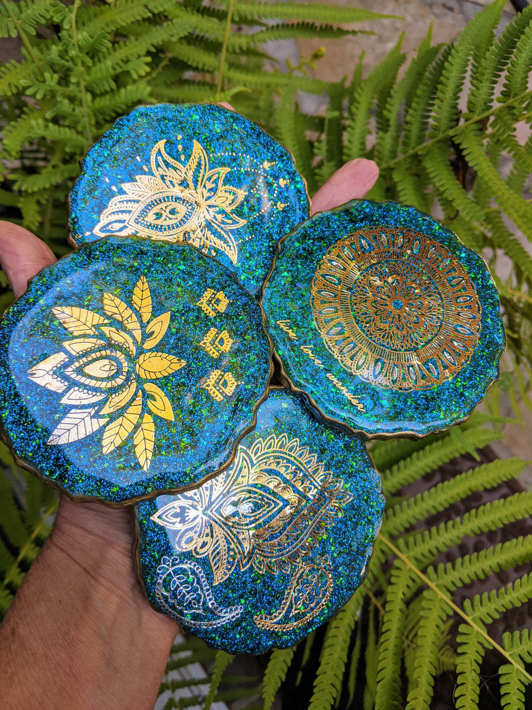 Coasters #52- Agate Epoxy set of 4 - SOLD
