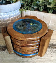 Coasters #51- Round Acacia Wood w/ holder - Epoxy set of 6