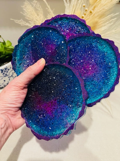 Coasters #104- Glittery Epoxy set of 4 - Sale