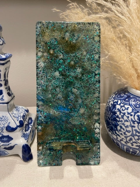 Phone Stand 28 - Blue and Green Glitter Phone Holder - SOLD