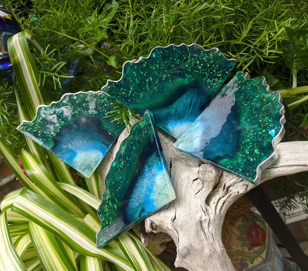 Coasters #64- Agate Epoxy set of 4 - Sold