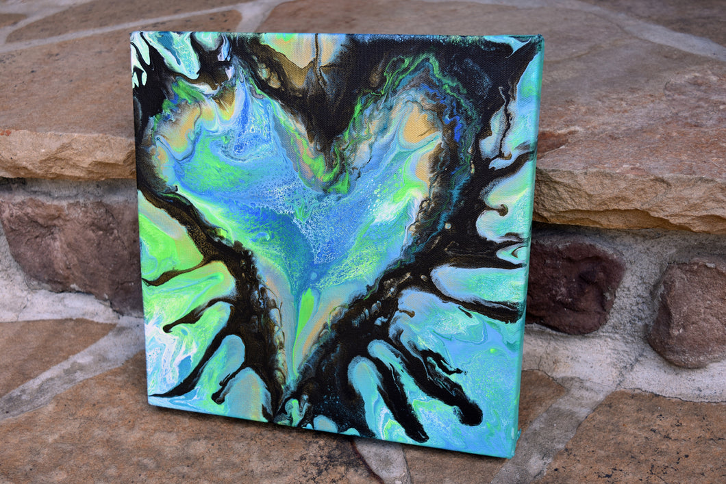 abstract blue green black splashy heart