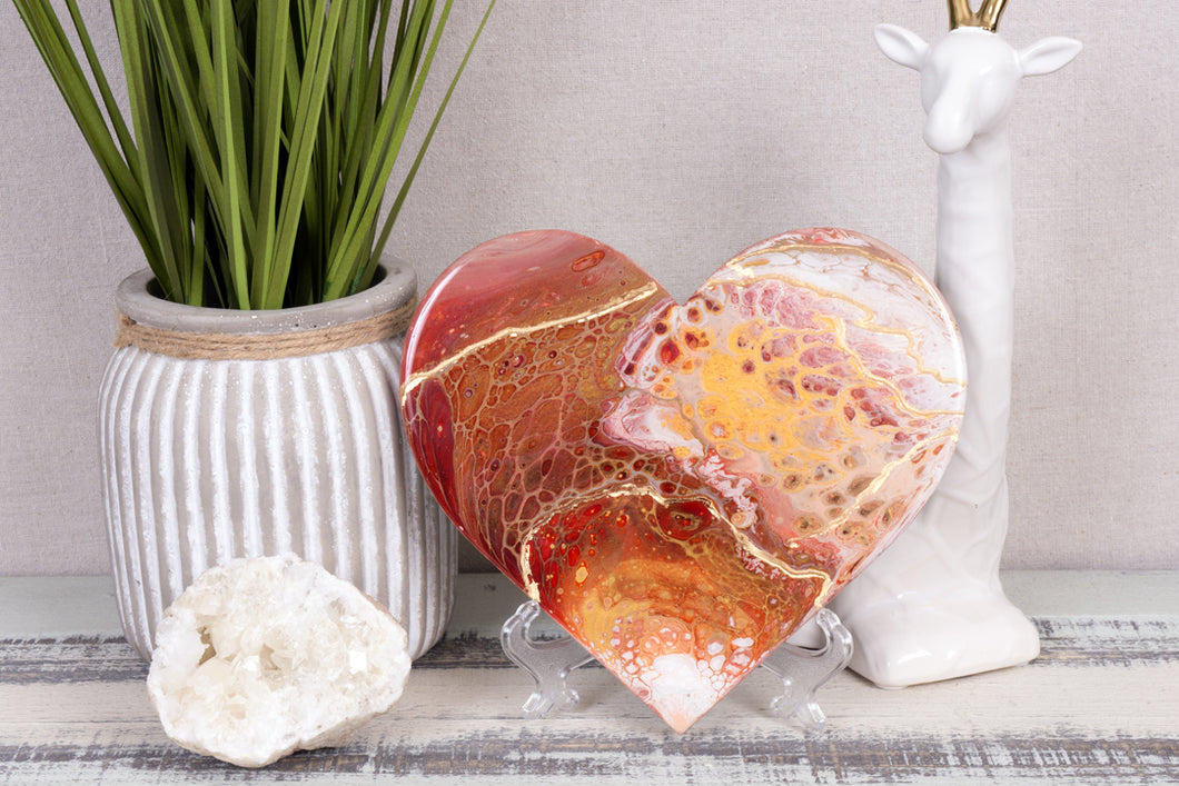 abstract red orange gold resin heart