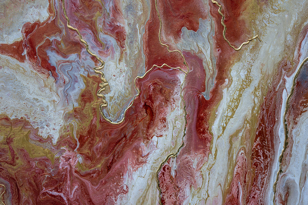 abstract fluid acrylic painting with texture in copper cream rust and brown colors