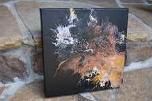 abstract gold bronze black fluid diptych painting