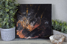 abstract gold bronze black fluid diptych painting